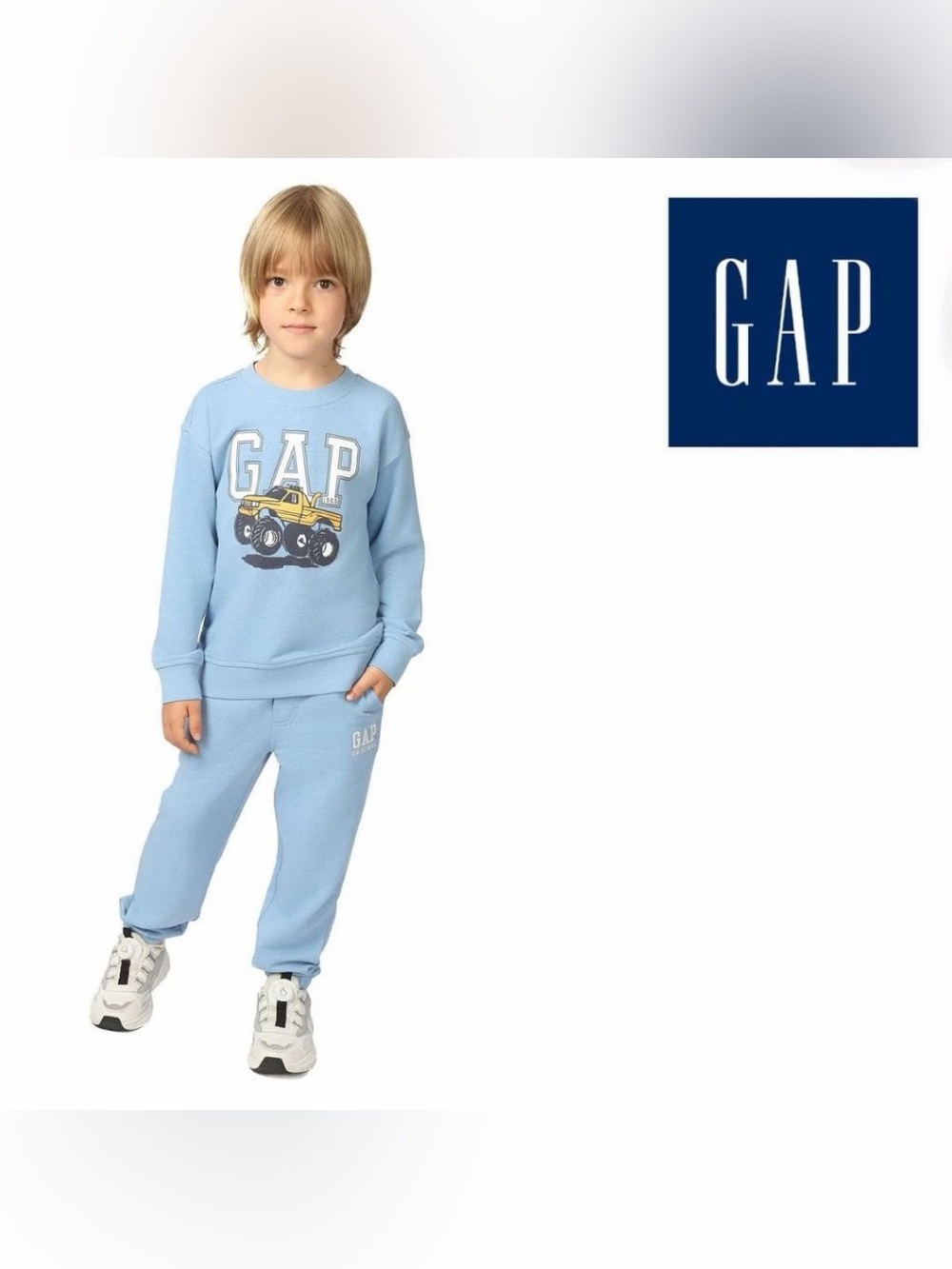 GAP Blue Boys Pajama Set with Yellow Monster Truck Graphic - 3T